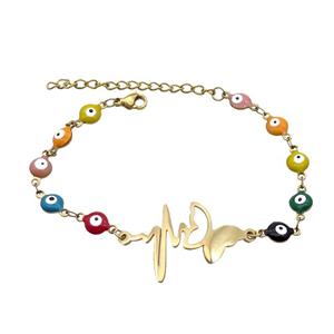 Stainless Steel Bracelets Evil Eye Multicolor Butterfly Gold Plated, approx 20-35mm, 6mm, 16-22cm length [SSB2194]