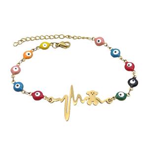 Stainless Steel Bracelets Evil Eye Multicolor Bear Gold Plated, approx 20-35mm, 6mm, 16-22cm length [SSB2197]