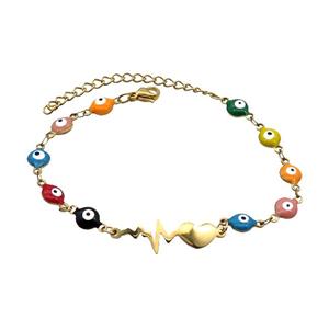 Stainless Steel Bracelets Evil Eye Multicolor Gold Plated, approx 8-30mm, 6mm, 16-22cm length [SSB2198]