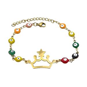Stainless Steel Bracelets Evil Eye Multicolor Crown Gold Plated, approx 18-30mm, 6mm, 16-22cm length [SSB2199]