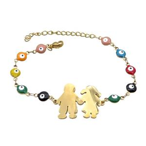 Stainless Steel Bracelets Evil Eye Multicolor Couple Gold Plated, approx 21-28mm, 6mm, 16-22cm length [SSB2202]