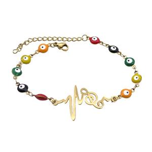 Stainless Steel Bracelets Evil Eye Multicolor Musical Notes Gold Plated, approx 20-35mm, 6mm, 16-22cm length [SSB2204]