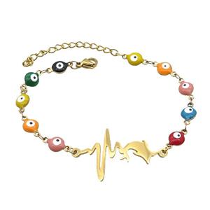 Stainless Steel Bracelets Evil Eye Multicolor Dolphin Gold Plated, approx 20-35mm, 6mm, 16-22cm length [SSB2206]