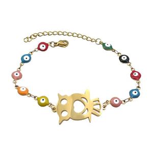 Stainless Steel Bracelets Evil Eye Multicolor Owl Gold Plated, approx 18-30mm, 6mm, 16-22cm length [SSB2208]