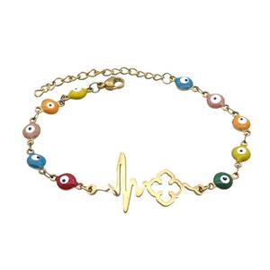 Stainless Steel Bracelets Evil Eye Multicolor Gold Plated, approx 20-35mm, 6mm, 16-22cm length [SSB2209]