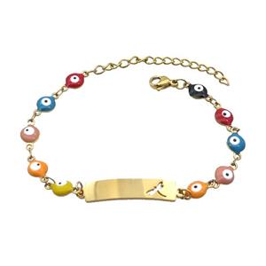 Stainless Steel Bracelets Evil Eye Multicolor Dragonfly Gold Plated, approx 6-30mm, 6mm, 16-22cm length [SSB2211]