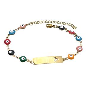 Stainless Steel Bracelets Evil Eye Multicolor Gold Plated, approx 6-30mm, 6mm, 16-22cm length [SSB2212]