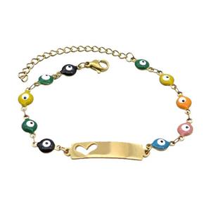Stainless Steel Bracelets Evil Eye Multicolor Heart Gold Plated, approx 6-30mm, 6mm, 16-22cm length [SSB2215]