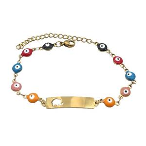 Stainless Steel Bracelets Evil Eye Multicolor Elephant Gold Plated, approx 6-30mm, 6mm, 16-22cm length [SSB2216]