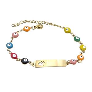 Stainless Steel Bracelets Evil Eye Multicolor Swallow Gold Plated, approx 6-30mm, 6mm, 16-22cm length [SSB2217]