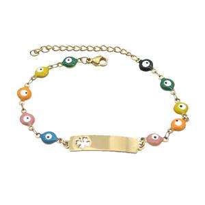Stainless Steel Bracelets Evil Eye Multicolor Clover Gold Plated, approx 6-30mm, 6mm, 16-22cm length [SSB2218]
