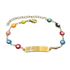 Stainless Steel Bracelets Evil Eye Multicolor Crown Gold Plated, approx 6-30mm, 6mm, 16-22cm length [SSB2219]