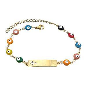 Stainless Steel Bracelets Evil Eye Multicolor Cross Gold Plated, approx 6-30mm, 6mm, 16-22cm length [SSB2220]