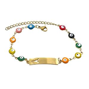 Stainless Steel Bracelets Evil Eye Multicolor Eiffel Tower Gold Plated, approx 6-30mm, 6mm, 16-22cm length [SSB2221]