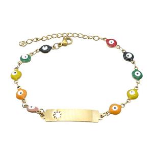Stainless Steel Bracelets Evil Eye Multicolor Sun Gold Plated, approx 6-30mm, 6mm, 16-22cm length [SSB2224]