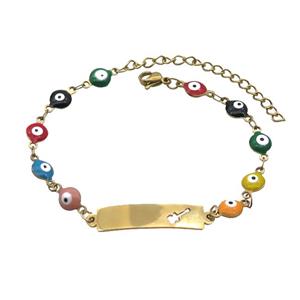 Stainless Steel Bracelets Evil Eye Multicolor Guitar Gold Plated, approx 6-30mm, 6mm, 16-22cm length [SSB2227]