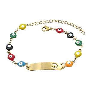 Stainless Steel Bracelets Evil Eye Multicolor Gold Plated, approx 6-30mm, 6mm, 16-22cm length [SSB2230]