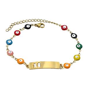 Stainless Steel Bracelets Evil Eye Multicolor Kids Gold Plated, approx 6-30mm, 6mm, 16-22cm length [SSB2231]