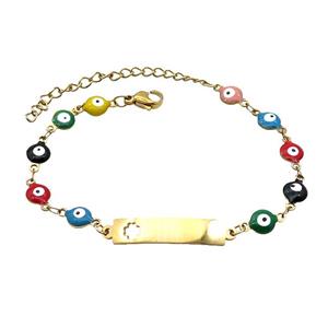 Stainless Steel Bracelets Evil Eye Multicolor Gold Plated, approx 6-30mm, 6mm, 16-22cm length [SSB2232]