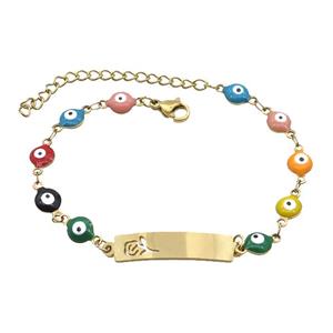 Stainless Steel Bracelets Evil Eye Multicolor Flower Gold Plated, approx 6-30mm, 6mm, 16-22cm length [SSB2234]