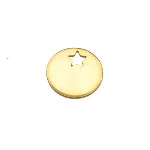 Stainless Steel Circle Pendant Star Gold Plated, approx 12.5mm [SSB2275]