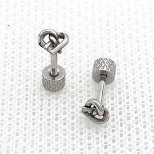 Raw Stainless Steel Stud Earrings Double Heart, approx 5mm [SSB2334]