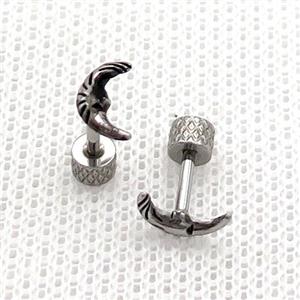 Raw Stainless Steel Stud Earrings Moon, approx 8mm [SSB2336]
