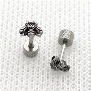 Raw Stainless Steel Stud Earrings Honeybee, approx 5-6mm [SSB2339]