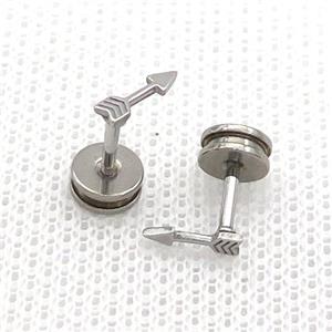Raw Stainless Steel Stud Earrings Arrow, approx 2.5-8mm [SSB2340]