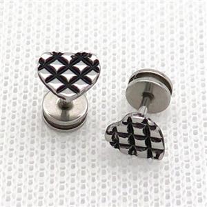 Raw Stainless Steel Stud Earrings Heart, approx 8mm [SSB2341]