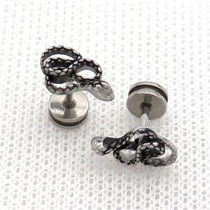 Raw Stainless Steel Stud Earrings Snake, approx 8-12.5mm [SSB2342]