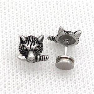 Raw Stainless Steel Stud Earrings Wolf, approx 8-10mm [SSB2344]