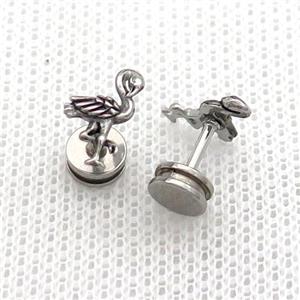 Raw Stainless Steel Stud Earrings Crane, approx 6-11mm [SSB2347]