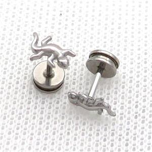 Raw Stainless Steel Stud Earrings Gecko, approx 6-9mm [SSB2348]