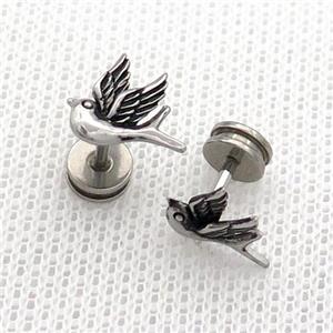 Raw Stainless Steel Stud Earrings Birds Swallow, approx 9mm [SSB2351]