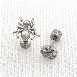 Raw Stainless Steel Stud Earrings Spider, approx 6mm, 10mm [SSB2355]