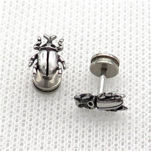 Raw Stainless Steel Stud Earrings Beetle, approx 7-10mm [SSB2358]