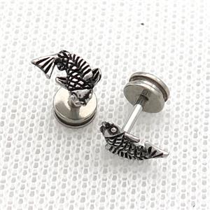 Raw Stainless Steel Stud Earrings Fish, approx 6-9mm [SSB2359]