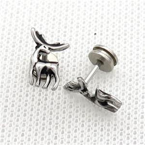 Raw Stainless Steel Stud Earrings Deer, approx 8-12mm [SSB2360]