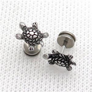Raw Stainless Steel Stud Earrings Tortoise, approx 8-11mm [SSB2363]