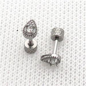 Raw Stainless Steel Stud Earrings Pave Rhinestone Teardrop, approx 4-6.5mm [SSB2366]