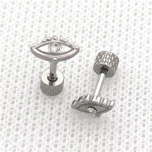 Raw Stainless Steel Stud Earrings Pave Rhinestone Eye, approx 5-8mm [SSB2367]