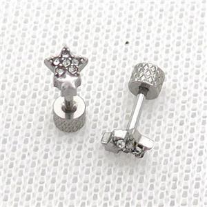 Raw Stainless Steel Stud Earrings Pave Rhinestone Star, approx 5-6mm [SSB2368]