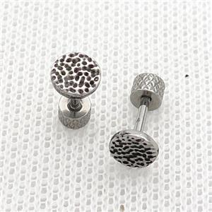 Raw Stainless Steel Stud Earrings Circle, approx 6mm [SSB2370]