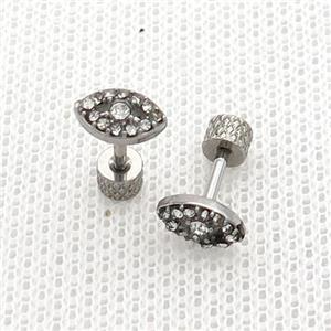 Raw Stainless Steel Stud Earrings Pave Rhinestone Eye, approx 5-8mm [SSB2372]