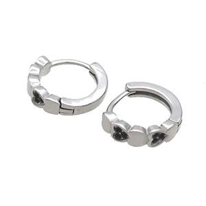 Raw Stainless Steel Hoop Earrings Pave Rhinestone Heart, approx 14mm dia [SSB2390]