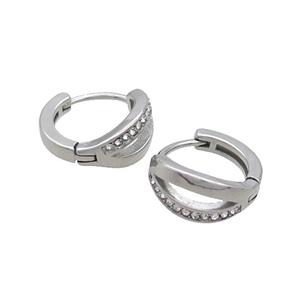 Raw Stainless Steel Hoop Earrings Pave Rhinestone, approx 14mm dia [SSB2393]