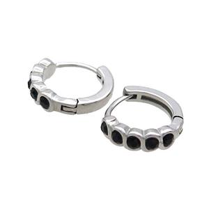 Raw Stainless Steel Hoop Earrings Pave Rhinestone, approx 14mm dia [SSB2398]