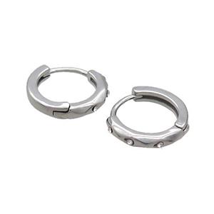 Raw Stainless Steel Hoop Earrings Pave Rhinestone, approx 14mm dia [SSB2402]
