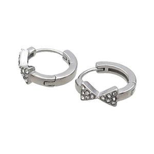 Raw Stainless Steel Hoop Earrings Pave Rhinestone, approx 14mm dia [SSB2404]